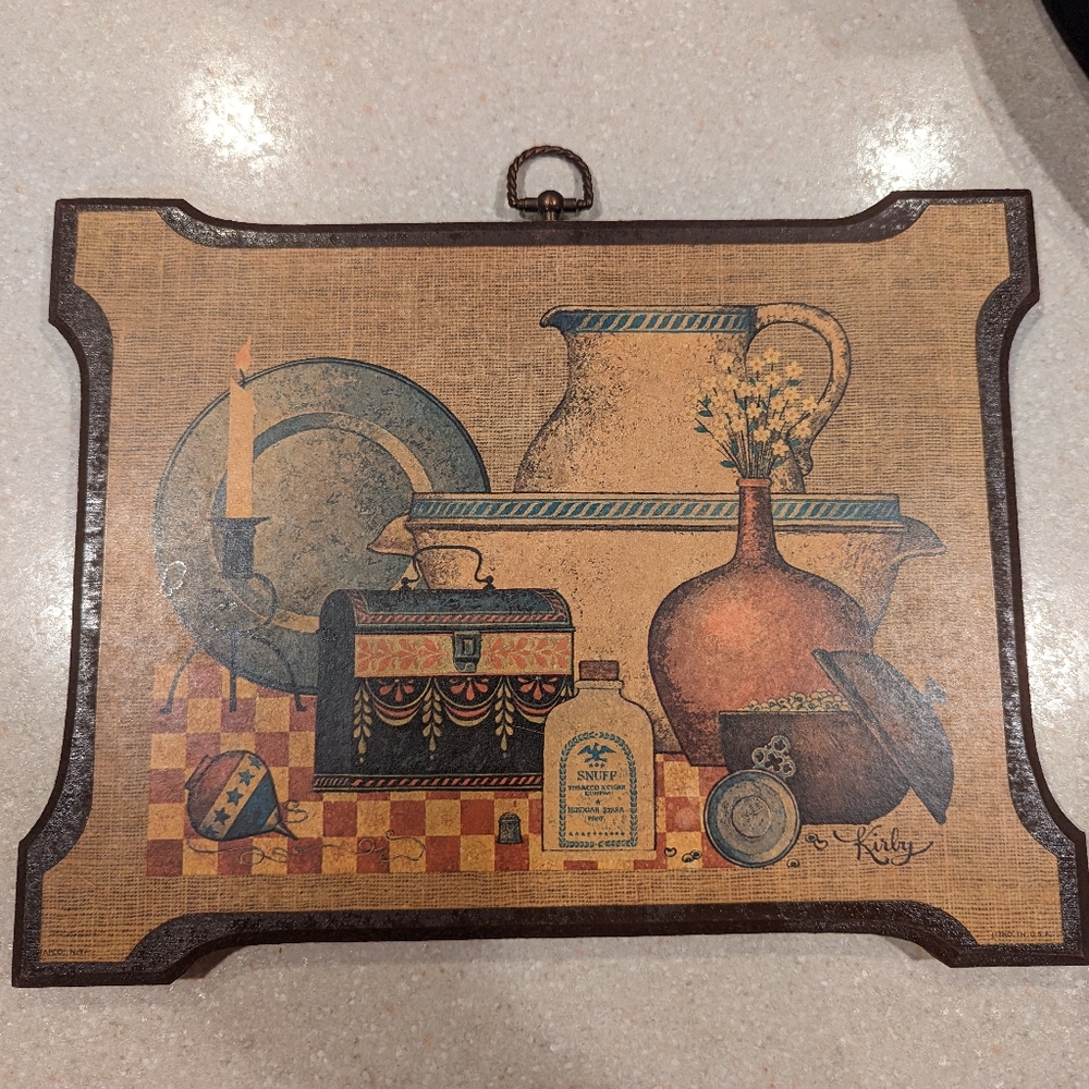 Vintage Stapco N.Y. Kitchen Wall Art Hangings Kirby Lithograph Wood 12.5" retro 